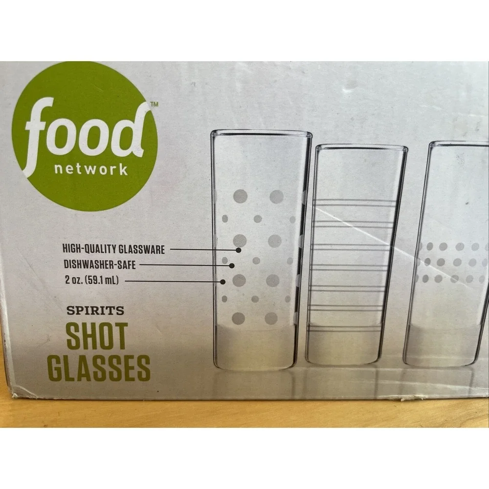 Food Network Set Of 6 Shot Glasses Brand New 2oz Dishwasher Safe NEW IN BOX